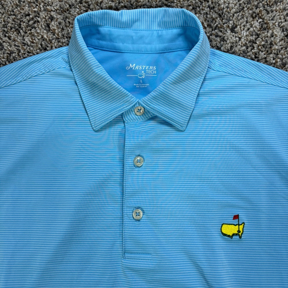 Masters Tech Men's L Polo Shirt Blue Striped Performance Polyester Spandex